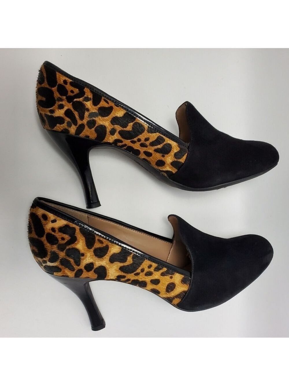 Franco Sarto Cowhair Leather Leopard Print Loafers Heel Pumps Size 8.5